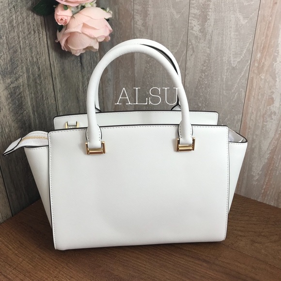 Michael Kors Selma Med TZ Satchel Optic White Gold - Picture 2 of 8